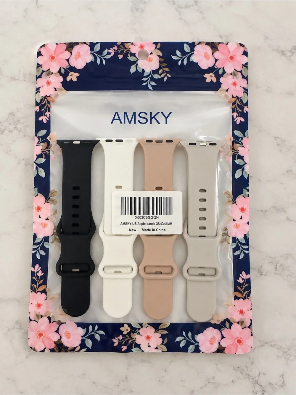 AMSKY 4 Pack Apple Watch Bands 38/40/41mm Black White Tan Gray New